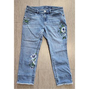 J.Jill Authentic Fit Fringed-Hem Cropped Jeans, Embroidered, Size 6 Petite